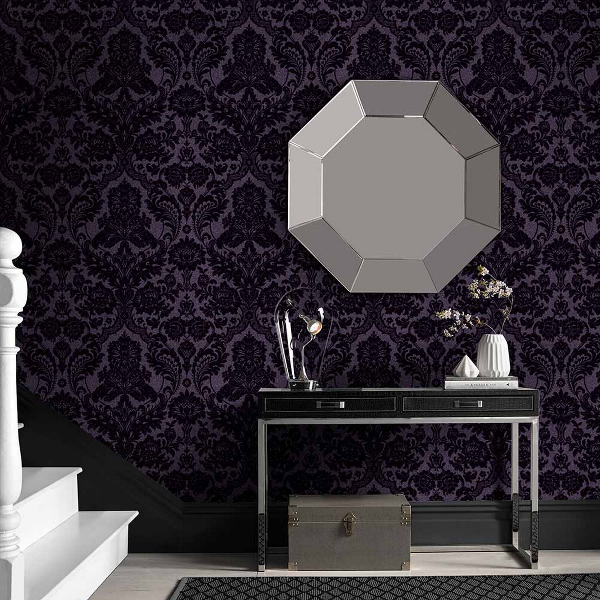 Gothic Damask Flock Wallpaper 106586 By Graham Brown In Plum Purple